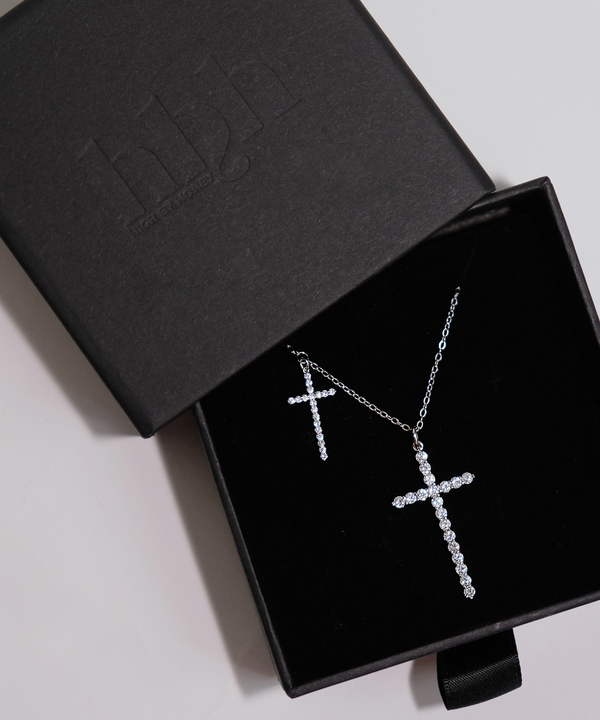 DOUBLE CROSS NECKLACE - 925 STERLING SILVER