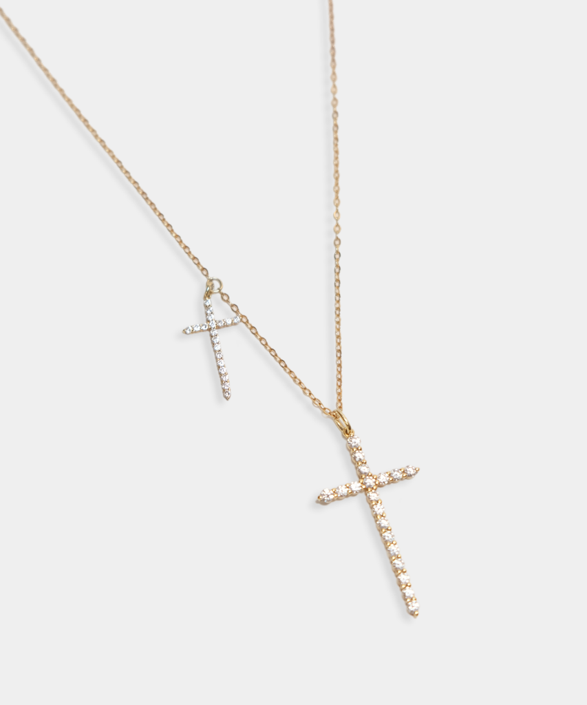 DOUBLE CROSS NECKLACE - GOLD PLATED