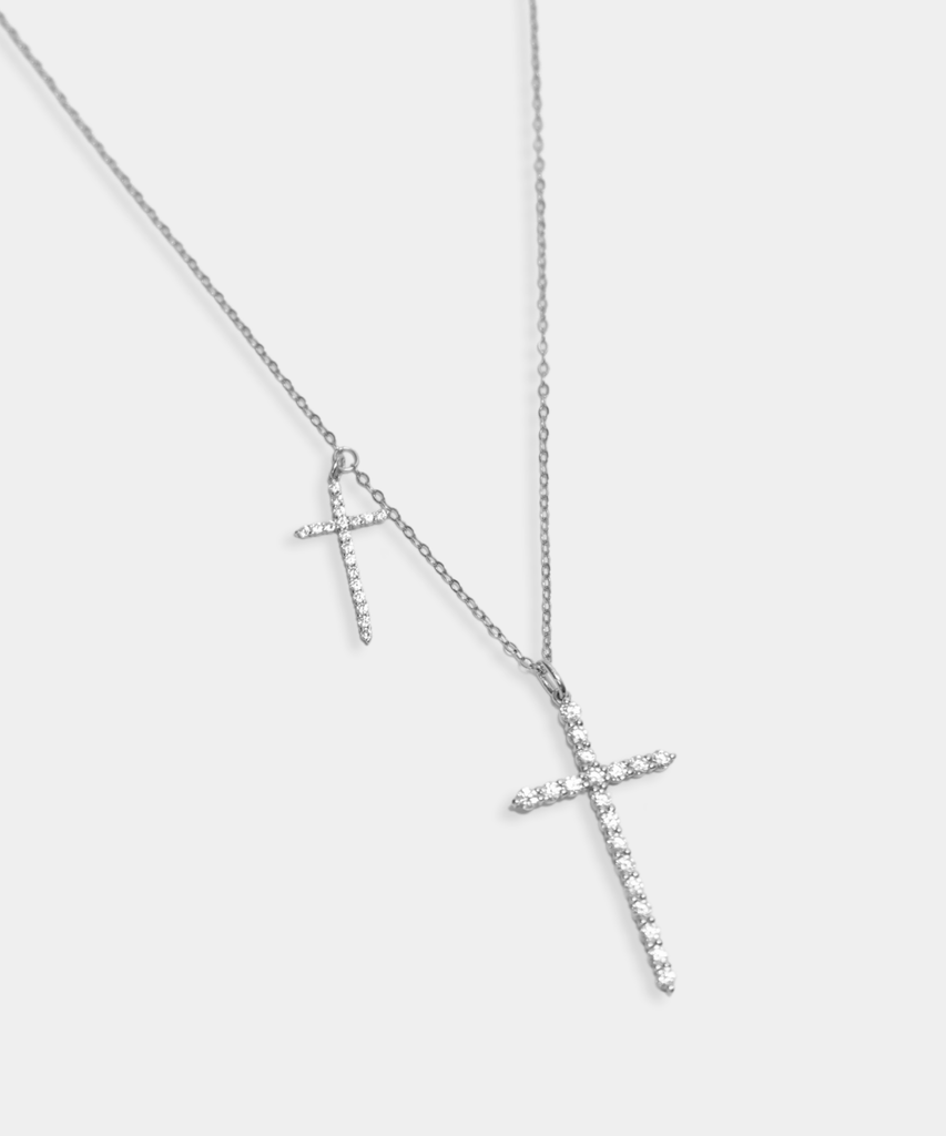 DOUBLE CROSS NECKLACE - 925 STERLING SILVER