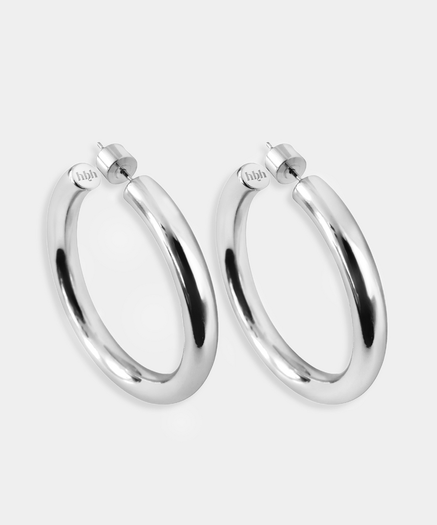 SIGNATURE HOOPS Ø 50 MM RHODIUM PLATED